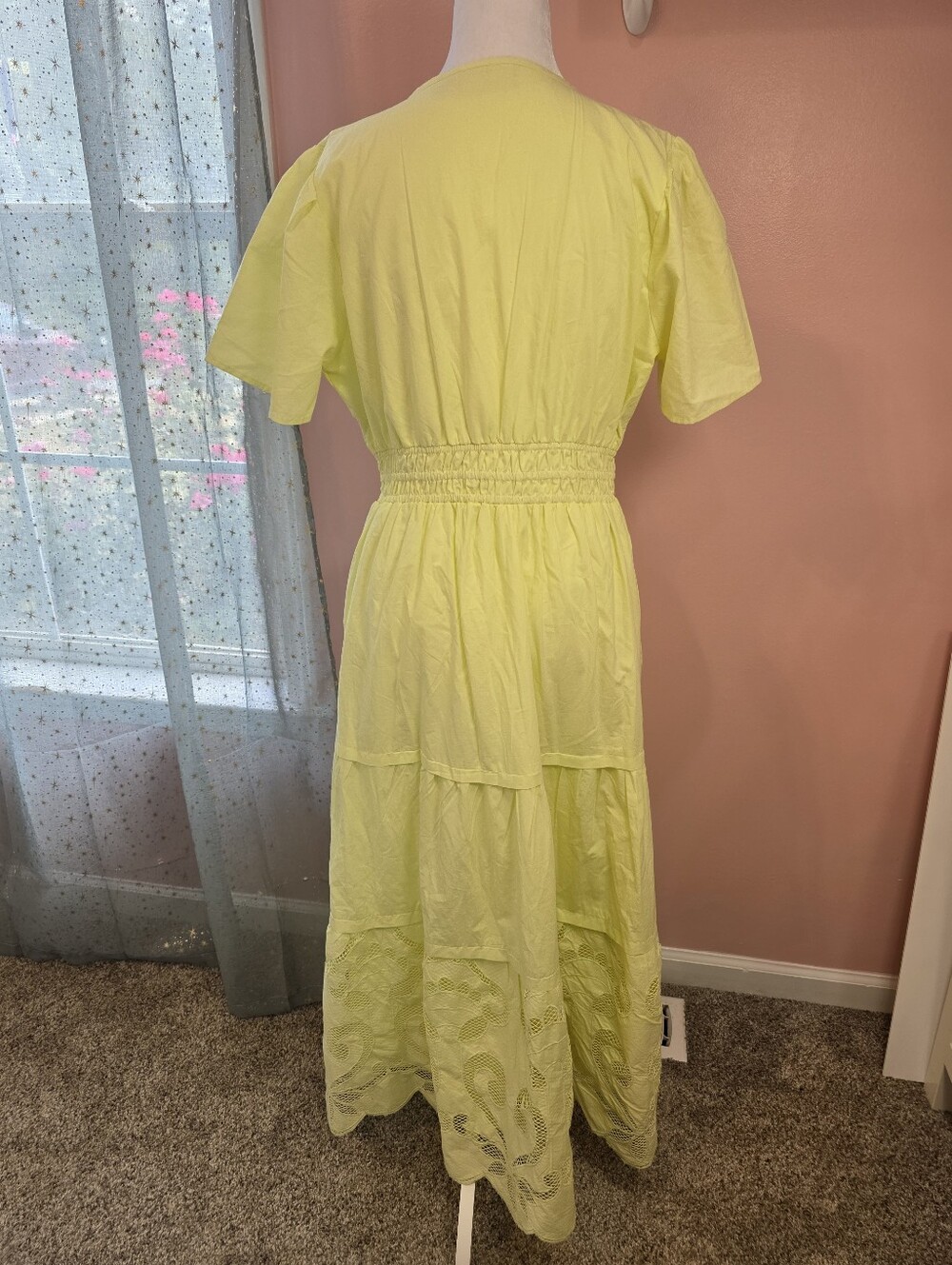 Haute Hippie Style Yellow Cutwork Lace Tiered Maxi Dress Size M - Picture 5 of 8